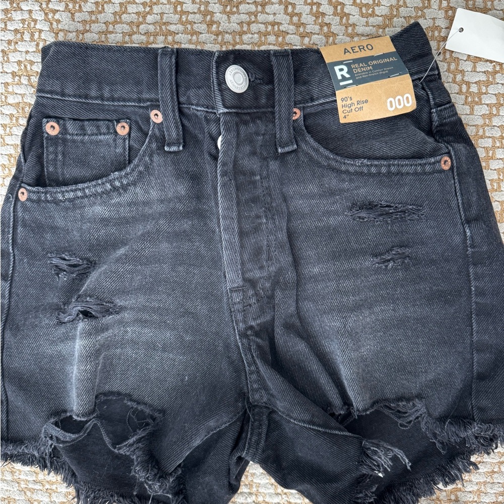 Aero Black Distressed Denim Shorts size OOO